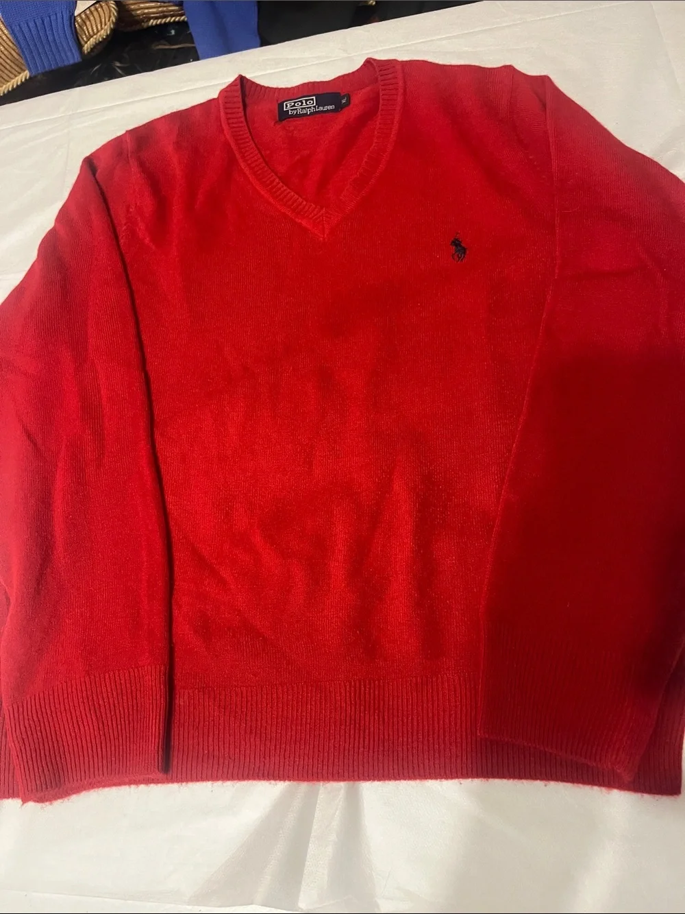 Polo by Ralph Lauren Bright Red V-Neck Sweater with Pony logo slim fit